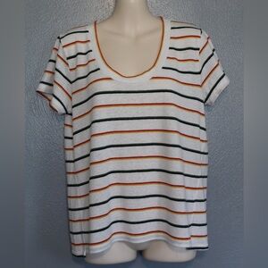 Madewell City Tee Shirt Top Walcott Rainbow Stripe Linen Blend Medium